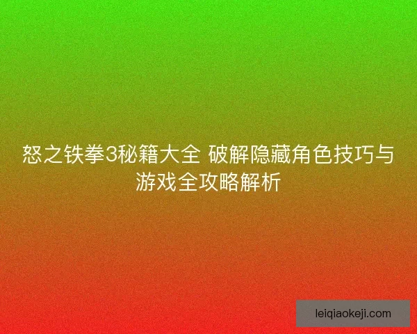 怒之铁拳3秘籍大全 破解隐藏角色技巧与游戏全攻略解析